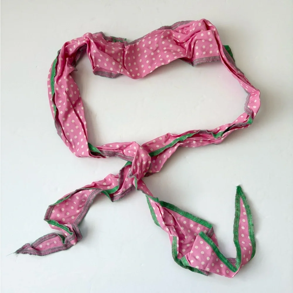 Free People Pink Polka Dot Scarf with Green Trim